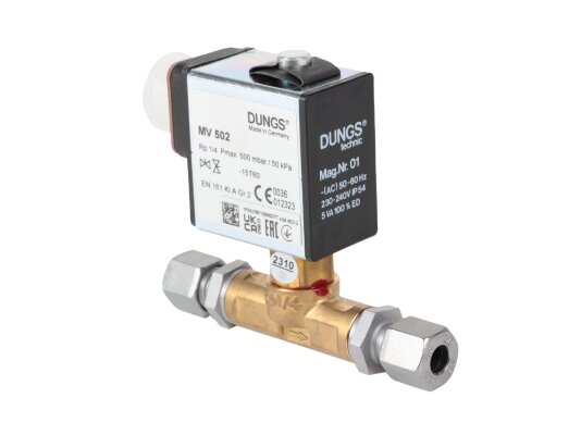 Válvula electromagnética de un solo escenario Dungs MV 502 con conexión con brida